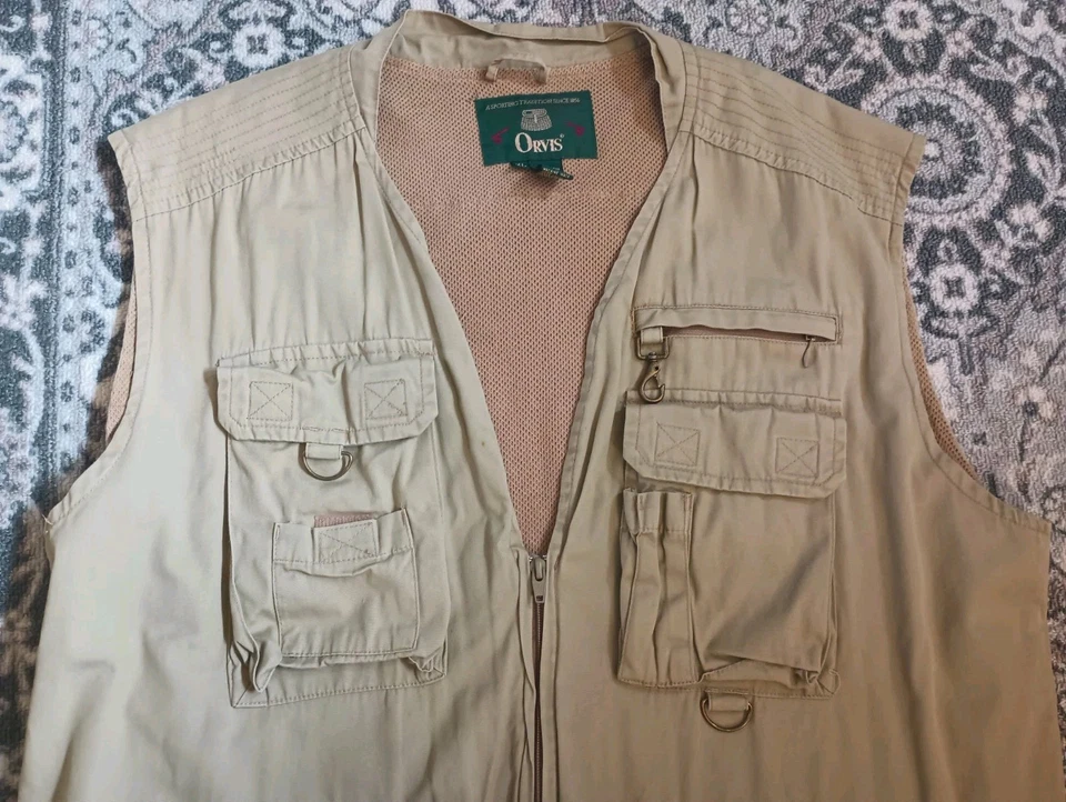 Chaleco de pesca con mosca Orvis para hombre XL bronceado utilitario carga táctica safari al aire libre de colección Foto 2 de 4