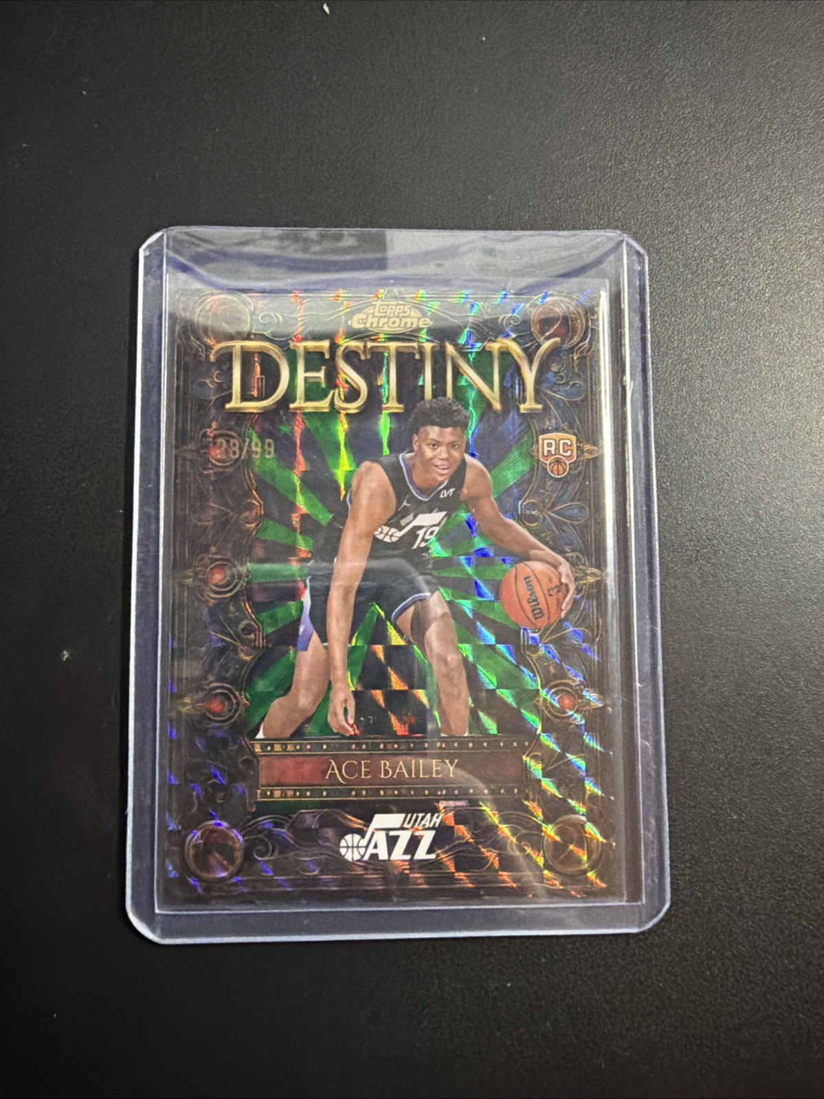 Ace Bailey 2025 Topps Chrome DESTINY D-5 UTAH JAZZ ROOKIE Green Refractor /99