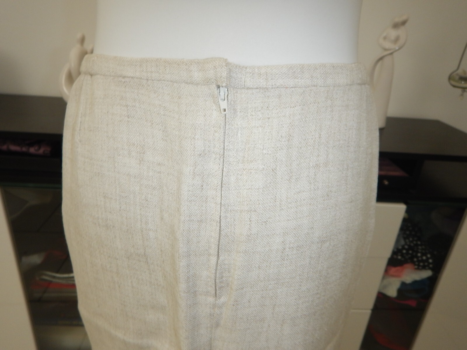 Jupe Brooks Brothers Taille 8 – Beige Naturelle, 100% Lin, Doublée, Fente – Idéale Travail