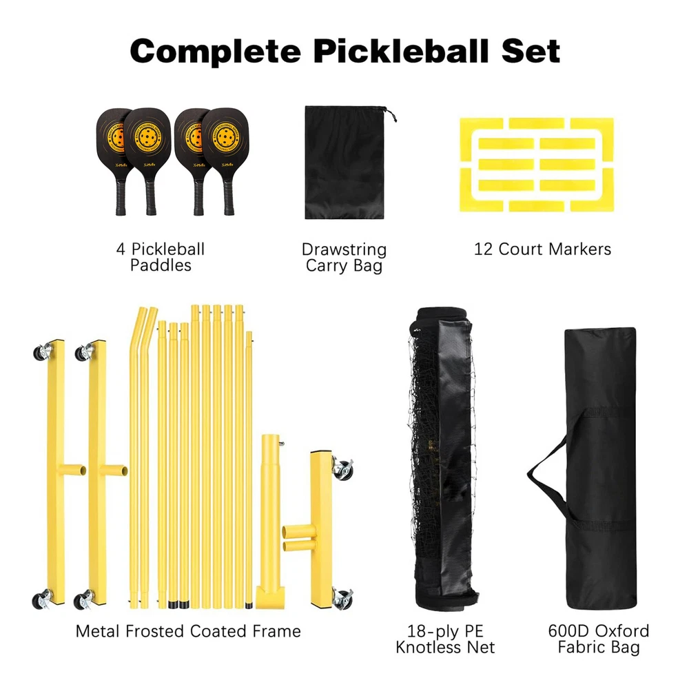 Pickleball Net Set With Wheels And Court Marking Kit 22 FT Pickleball Nets Frame