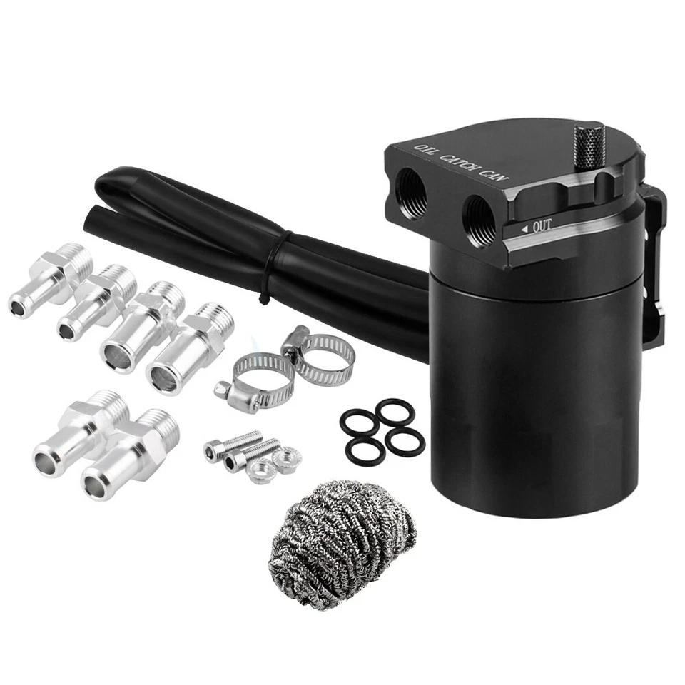 Universal Oil Catch Can Kit Reservoir Tank Engine Black Polish Baffled Aluminum Foto 2 de 4