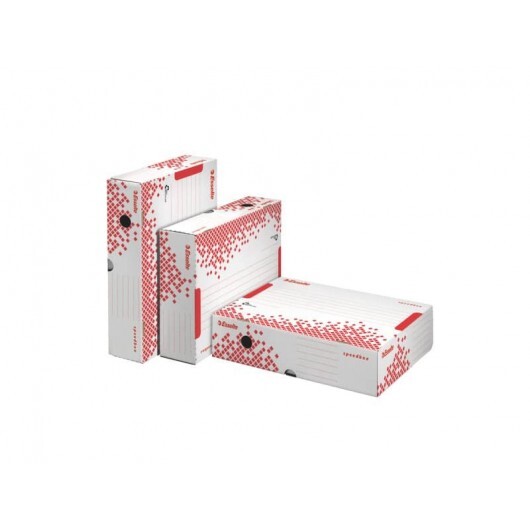 Scatola archivio Esselte SPEEDBOX dorso 8 cm bianco/rosso 8x25x35 cm - apertura