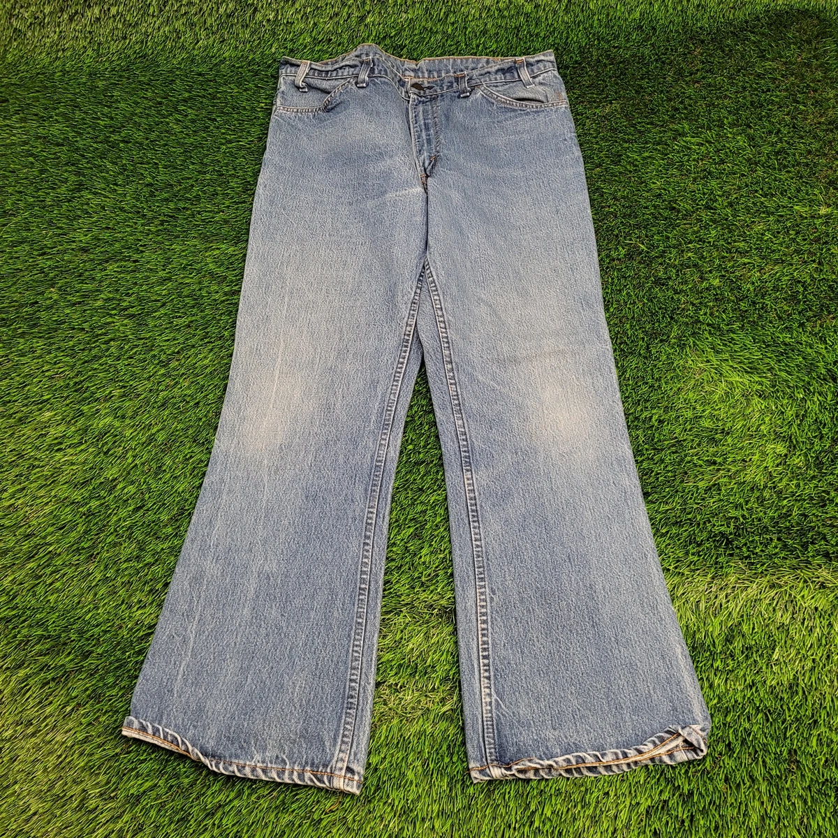 Vintage 70s LEVIS 646 Bell Bottoms Flared Jeans 34x28 Faded Whiskered Orange-Tab