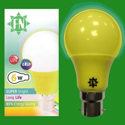 1x 6W LED Yellow Coloured GLS A60 Light Bulb Lamp BC B22 Low Energy 110 - 265V