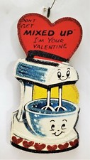 ANTHROPOMORPHIC STAND MIXER & BOWL * Glitter VALENTINE ORNAMENT * Vtg Img