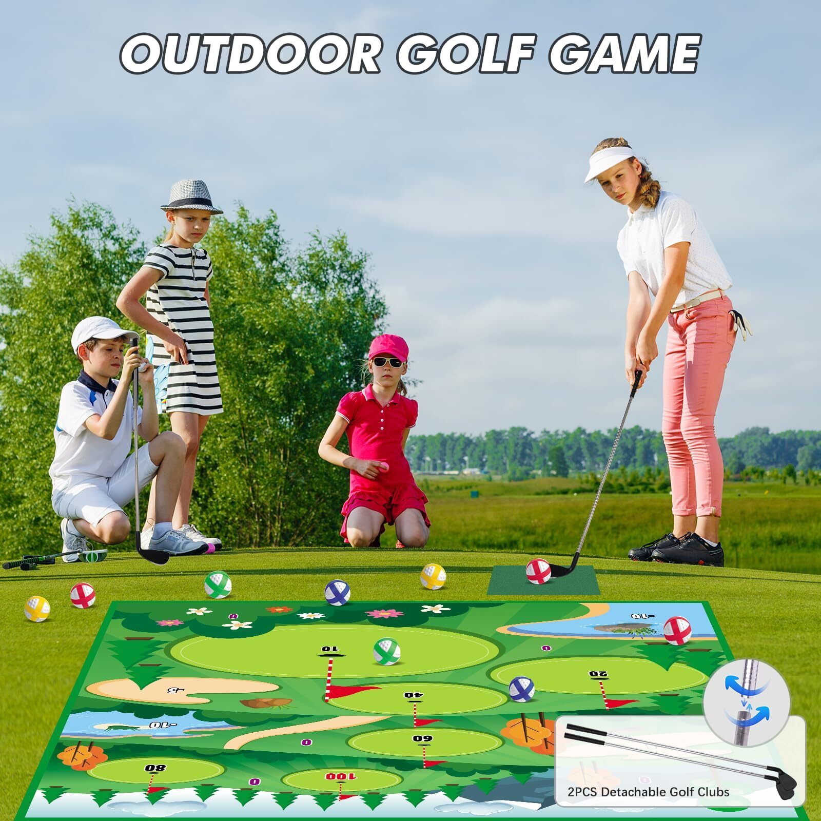 Golf Chipping Game Mat - Indoor Outdoor Golf Games for Adults with Chipping  Mat,12 Sticky Balls, 4 Ground Stakes, Score Card, and 2 Storage Bags-Golf