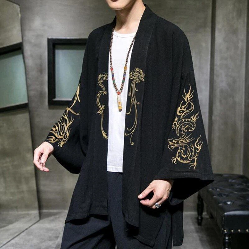 M-5XL Plus Size Embroidery Chinese Style Robe Modern Kimono Top