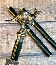 Vintage kangroo look brass head handle black wooden walking working sttick cane