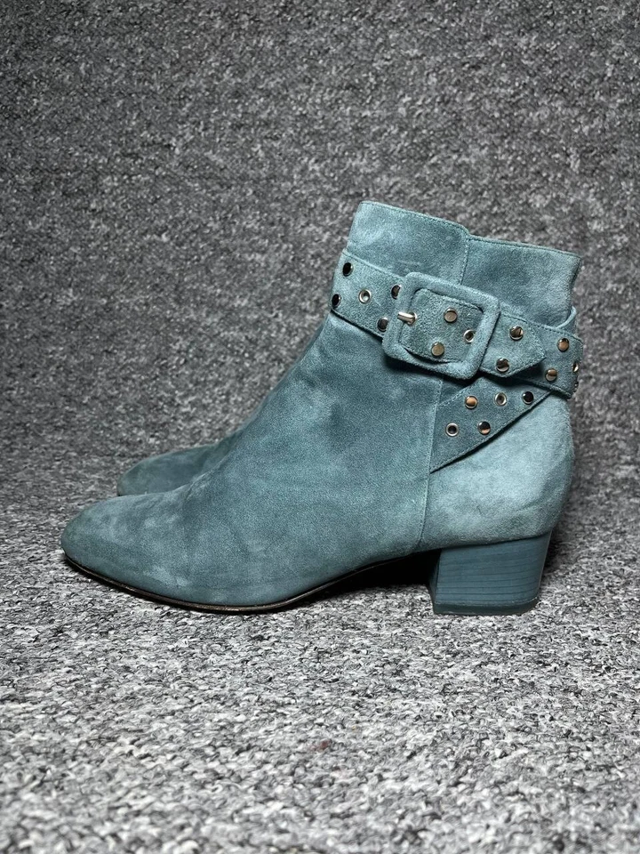 JIMMY CHOO Hallie Botín Hebilla Azul Cuero Tachonado - Talla 37 (9.44 pulgadas) Foto 2 de 4