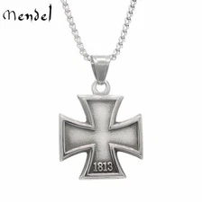 MENDEL Mens Stainless Steel 1813 1939 WW2 German Iron Cross Pendant Necklace Men