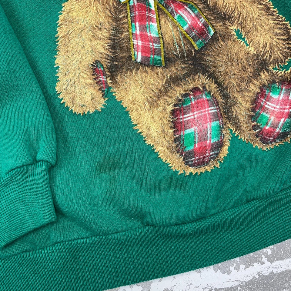 Suéter Vintage Navidad Mujer Grande Cuello Redondo Sudadera EE. UU. 90s Oso de Peluche * Foto 3 de 4