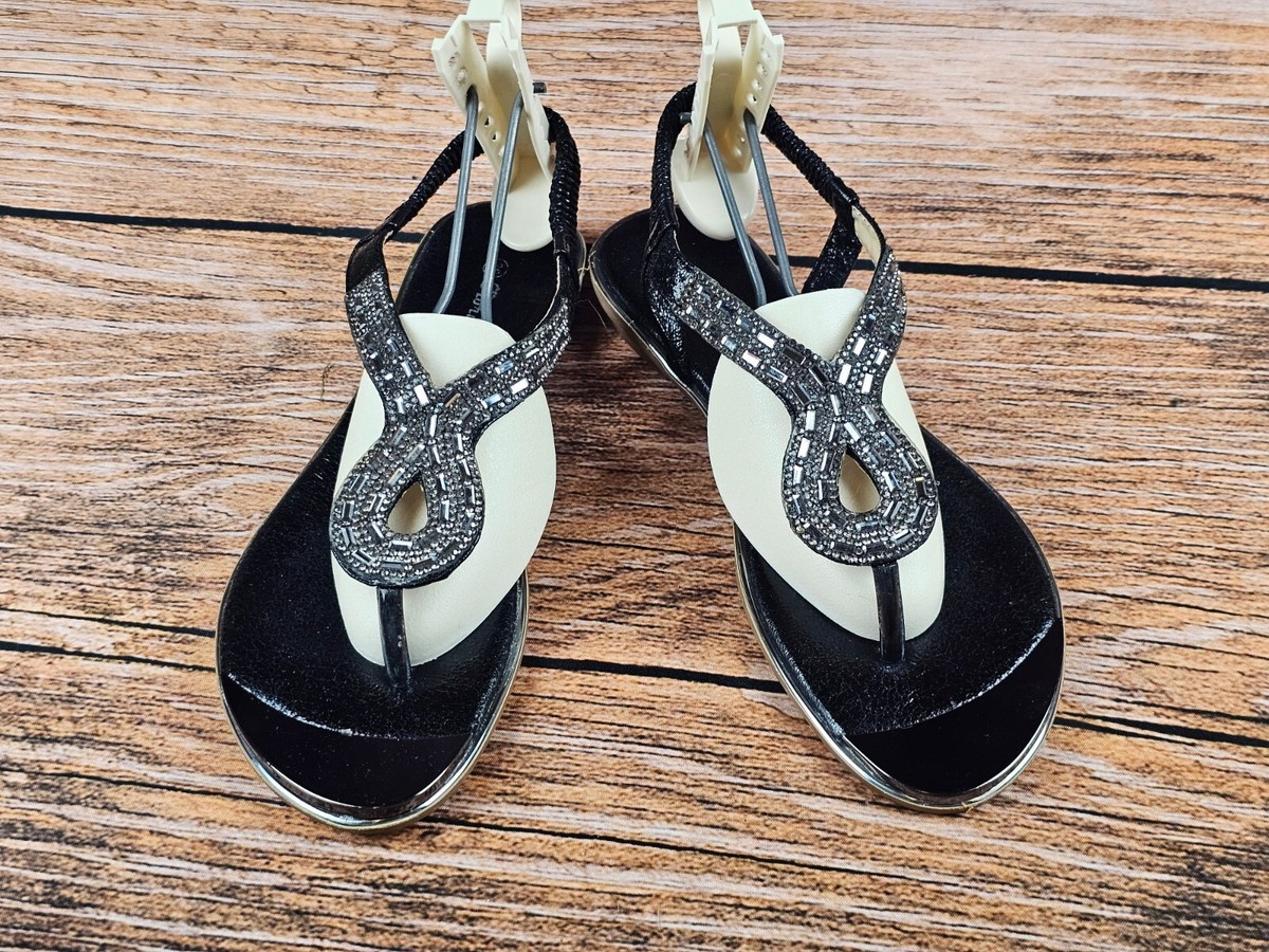 Fiori & Spine Women's US 8-8.5 Black Silver Beaded Thong