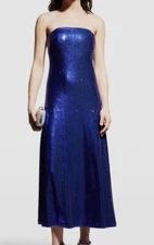 $625 Halston Women's Blue Talia Sequin Strapless Gown Dress Size 10