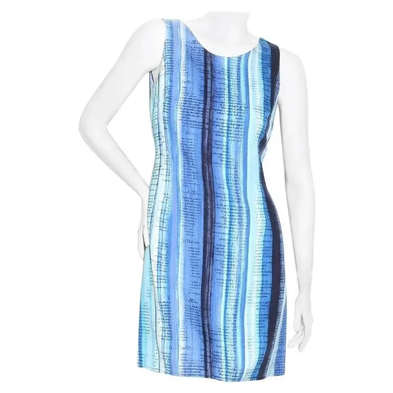Abito tubino Moschino blu navy royal stampa testo USA tg 10 IT44 italiano