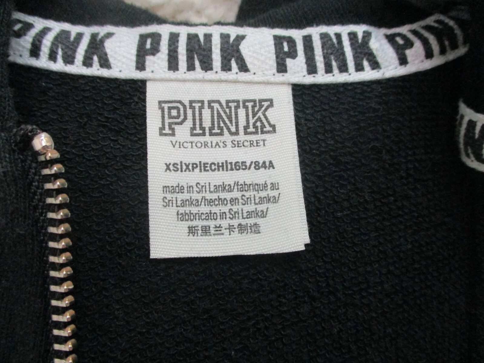 UNDERCOVER Maglione ROSA Victorias Secret extra small adulto nero full zip cappuccio cane donna