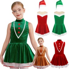 Kid Girl Christmas Santa Claus Costume Ballet Dance Tulle Dress Xmas Elf Costume