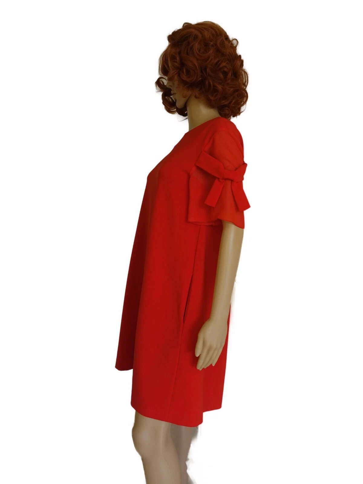 Abito corto nuovo senza etichette Boutique Moschino rosso manica corta stile trapezio taglia US 6 IT 42