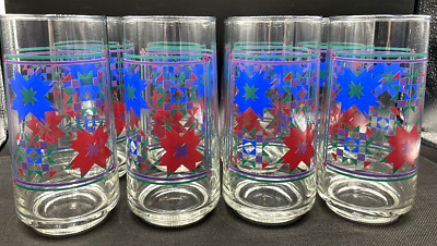 Vintage Patchwork Quilt Patterned 8 oz Drinking Glasses Kitchen Glassware