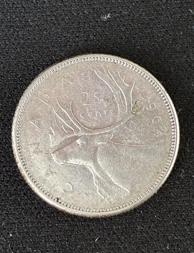 1964 - Canada 25 Cents/Quarter - 0.800 Silver Coin - VF
