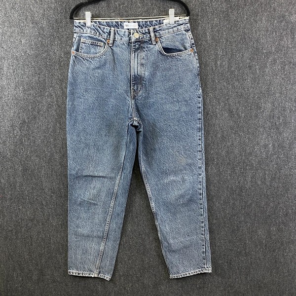 Zara Womens High Rise Tapered Leg Mom Jeans Blue Denim Relaxed Fit Size US 10