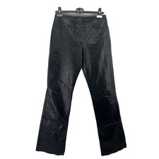 Y2K Express Women Vintage Black Genuine Leather Flare Pants 5/6 Going Out Baddie