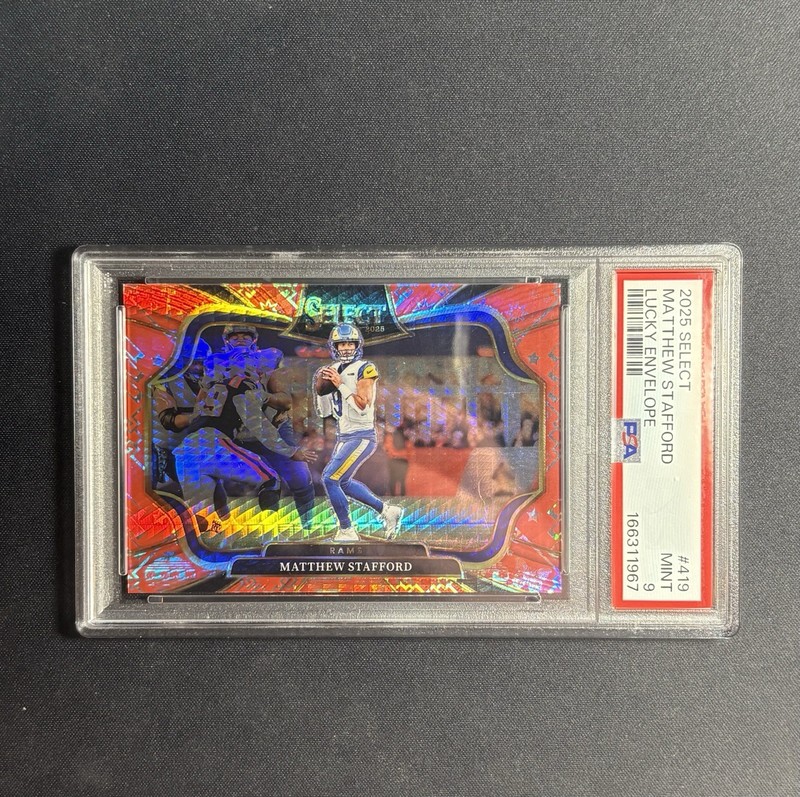 2025 Panini Select Matthew Stafford Lucky Envelope /8 PSA 9 # 419 Rams