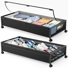 Under Bed Storage Containers With Wheels Large Capacity Bins Black 2 PCS