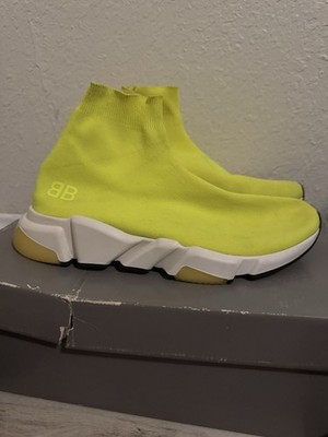 Balenciaga Speed Trainer Yellow Knit High Top Men's Athletic Sneakers