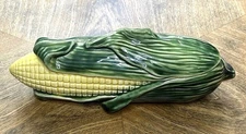 CORN Butter Dish Keeper 9" Stanford Ware Pottery USA Thanksgiving Majolica VTG