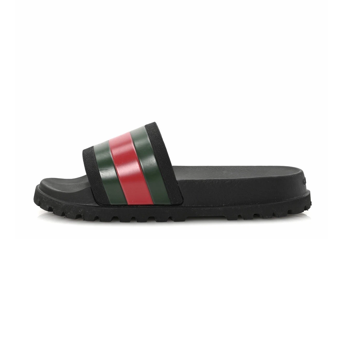 Gucci Women’s Slide Sandals Black w/ Green & Red Stripe Logo Rubber US 5.5