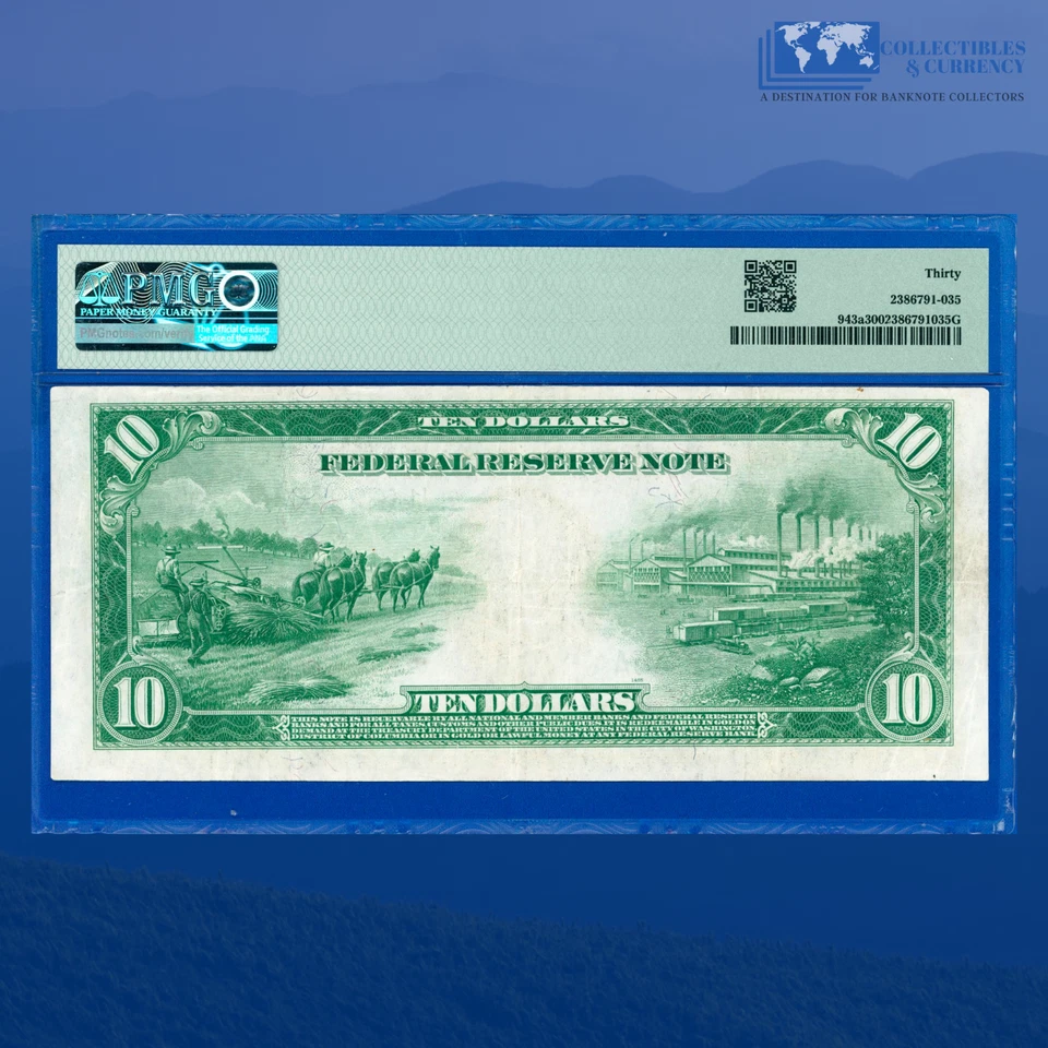 Fr.943a 1914 $10 Ten Dollars Federal Reserve Note Kansas City, PMG VF 30 #22345 - Image 2 of 3