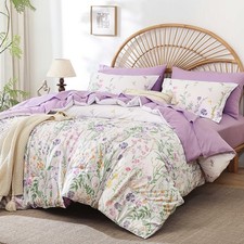 Yiran Floral Comforter Set King Size, Purple 7 Piece Cute Flower Comforters B...