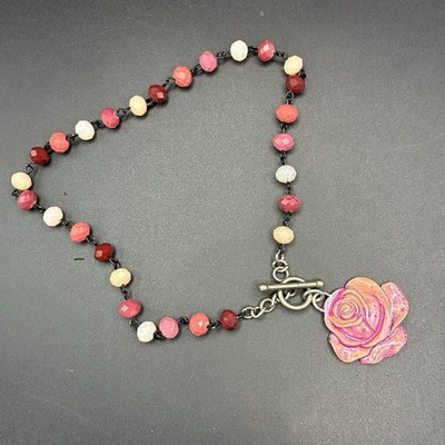 Pink Rose Pendant on Gorgeous Rose Toned Hues Chain, Perfect for Spring & Summer