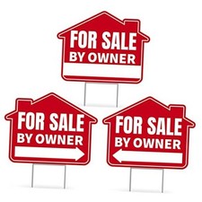 3PC For Sale By Owner Sign with Stakes, 17 Inches by 13 Inches - Double 3 Pack