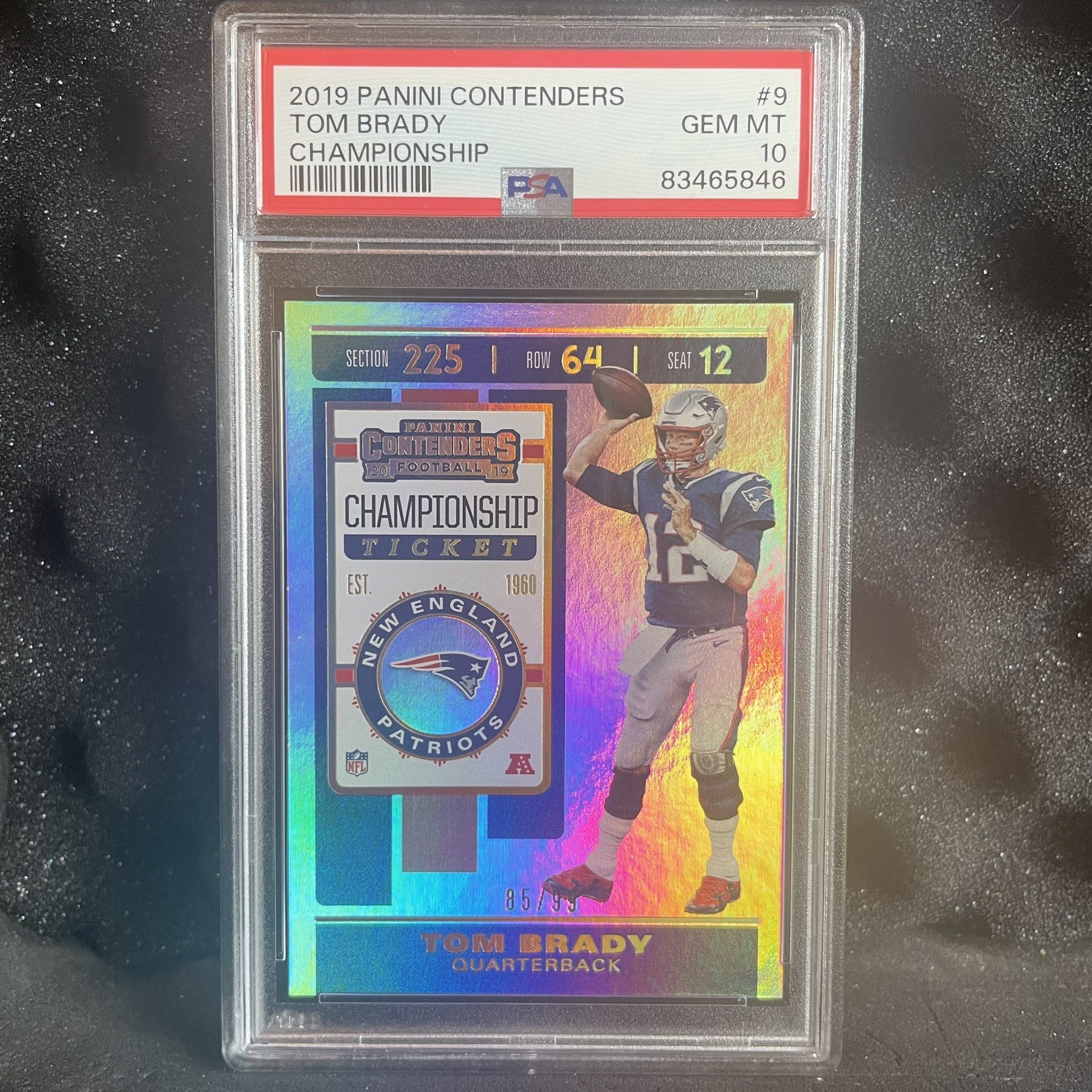 2019 Panini Contenders Tom Brady #9 Championship Ticket /99 PSA 10 Gem Mint PATS