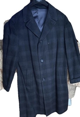 1950s vintage College Roe pure wool Windowpane charcoal classic over coat 42r