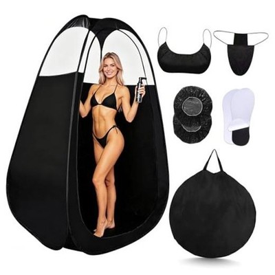 9-in-1 Large Deluxe Spray Tan Tent with Tan Spray Tanning Essentials Kit, Black