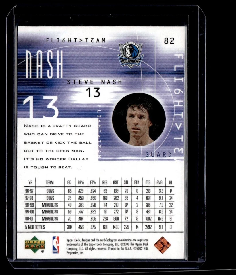 2001-02 Upper Deck Flight Team Bronze Steve Nash 099/125 Dallas Mavericks #82 - Image 2 of 2