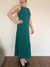 Uniqlo Dress Womens Medium Green Maxi Slip Strappy Open Back Built In Bra 