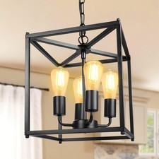 4 Light Black Farmhouse Chandelier Rustic Lantern Pendant Ceiling Light Adjustab