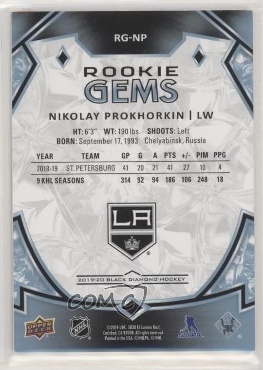 2019 Black Diamond Rookie Gems Spectrum /99 Nikolai Prokhorkin Nikolay #RG-NP RC - Image 2 of 2