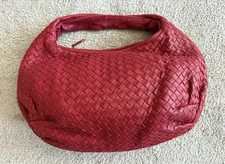 Womens Bottega Veneta Hobo Intrecciato Red Leather Handbag Shoulder Bag