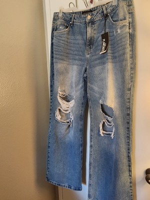 Refuge Women's Distressed Zip Blue Denim Everyday Boot Cut Jeans size 6 R