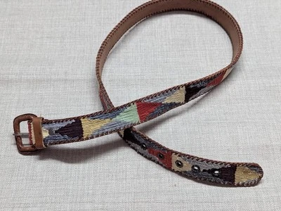 vintage INDIAN PRINT handmade belt 36 leather SERAPE native american SOUTHWEST - Image 1 of 4