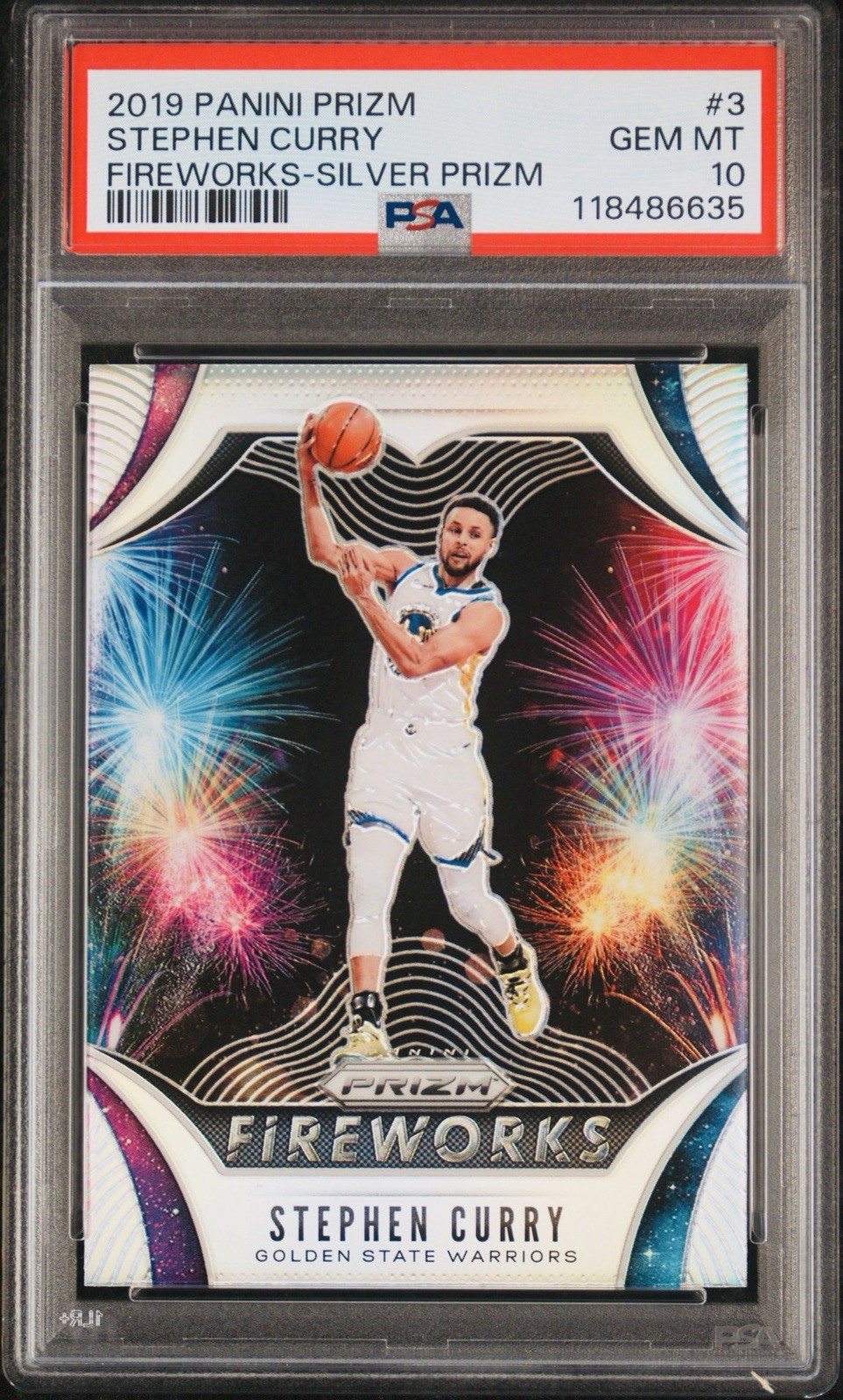 2019 PANINI PRIZM STEPHEN CURRY #3 FIREWORKS SILVER PRIZM PSA 10