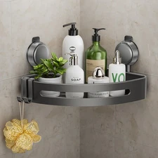 Shower Caddy Corner Suction Cup with Hooks No Drilling Rustproof Aluminum