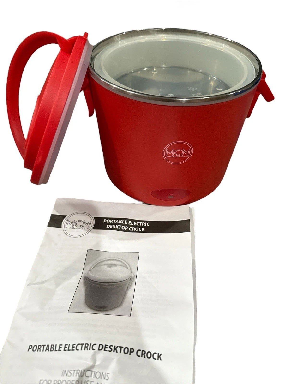 New MCM Mark Charles Minilli Portable Electric Desktop Crock Cooker with Insert