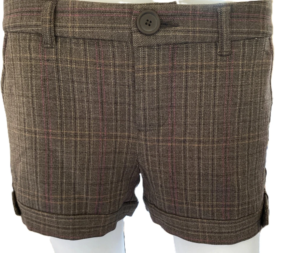 Pantalones Cortos Y2k Old Navy 6 Tiro Bajo Cuadros Marrón Rosa 30 x 3" Entrepierna Academia Preppy Foto 4 de 4