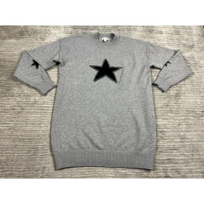 J For Justify Sweater Dress Womens L Gray Black Star Intarsia Crew Neck Tunic