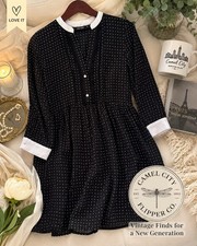 Zara Basic Black White Polka Dot Dress Size S Pearl Buttons 3/4 Sleeve
